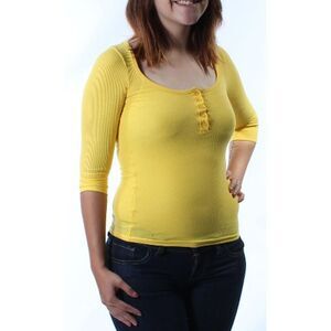 GOODIES USA Womens Yellow 3/4 Sleeve Scoop Neck Top Size: S